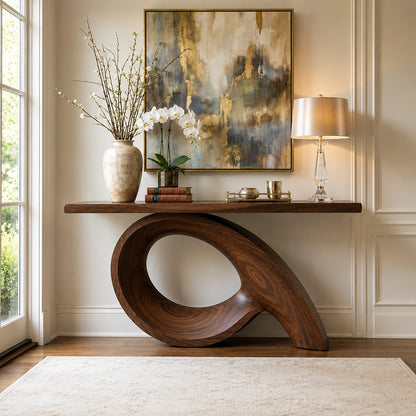 Natural Solid Wood Console Table with Sculptural Loop Base – Japandi - Arboriswood - 2