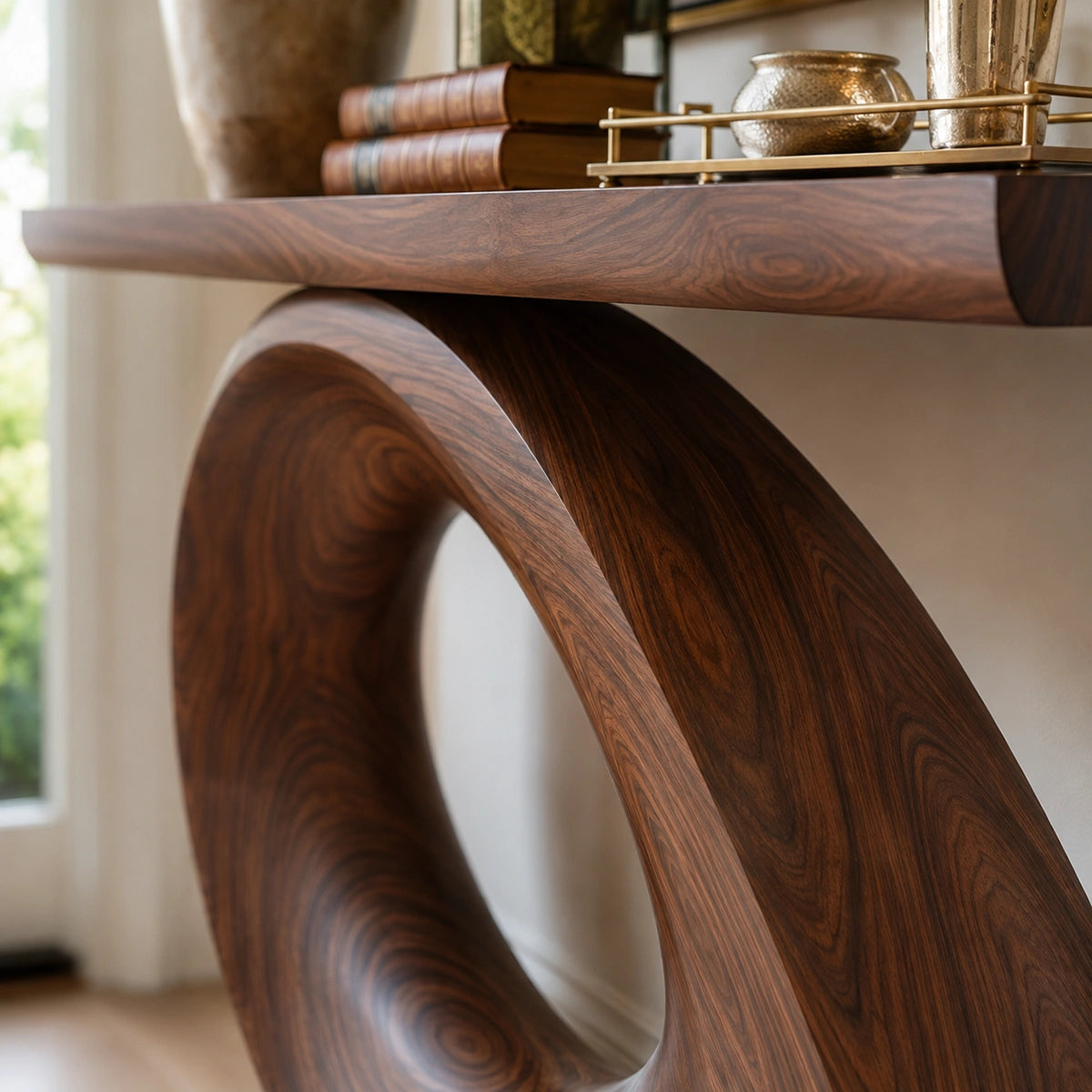Natural Solid Wood Console Table with Sculptural Loop Base – Japandi - Arboriswood - 3