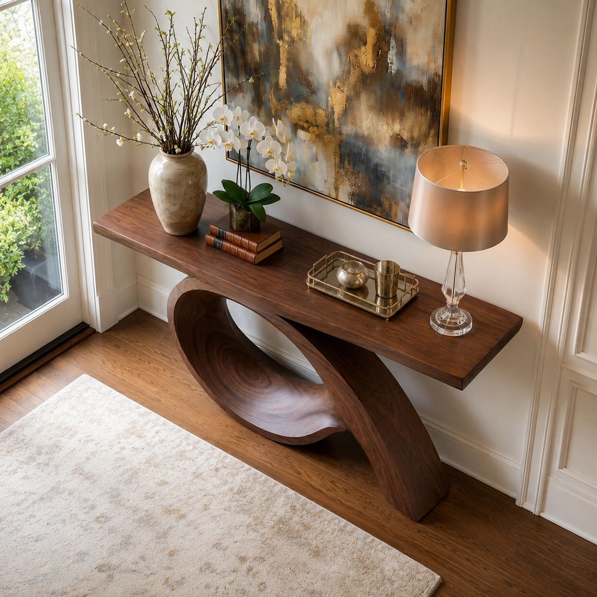Natural Solid Wood Console Table with Sculptural Loop Base – Japandi - Arboriswood - 4