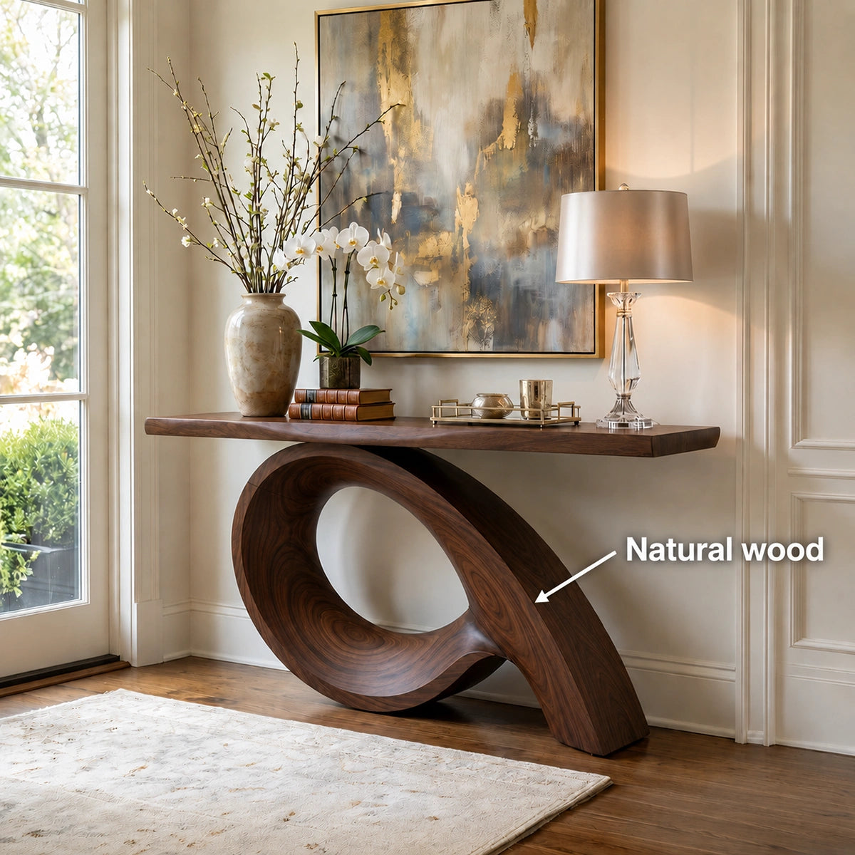 Natural Solid Wood Console Table with Sculptural Loop Base – Japandi - Arboriswood - 5