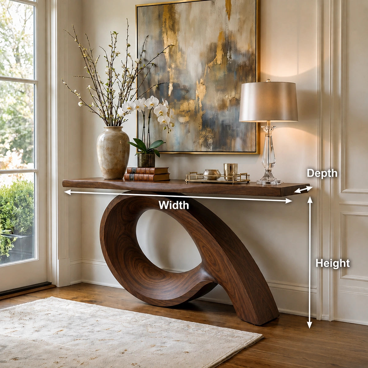 Natural Solid Wood Console Table with Sculptural Loop Base – Japandi - Arboriswood - 6