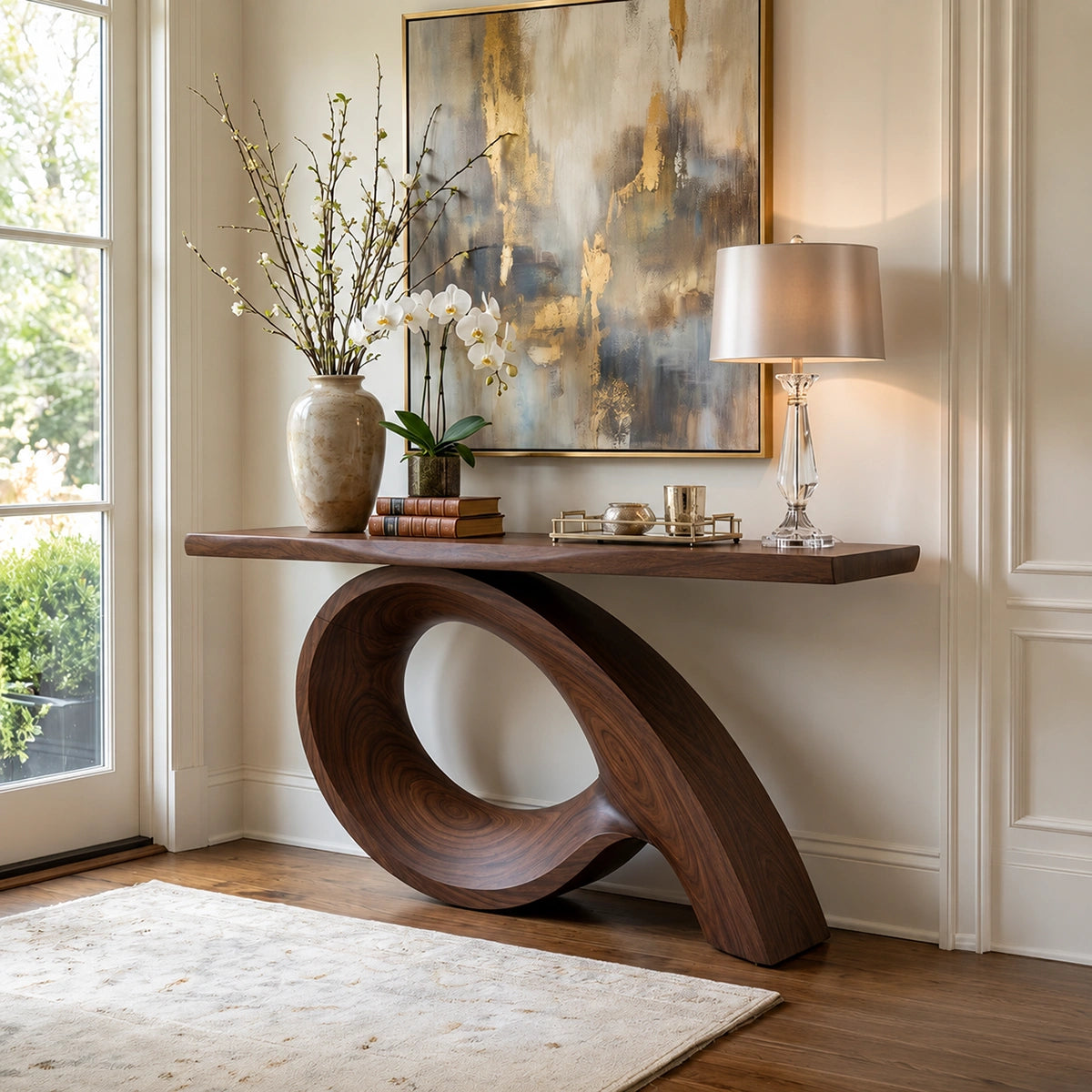 Natural Solid Wood Console Table with Sculptural Loop Base – Japandi - Arboriswood - 7