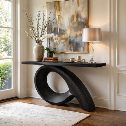Natural Solid Wood Console Table with Sculptural Loop Base – Japandi - Arboriswood - 8