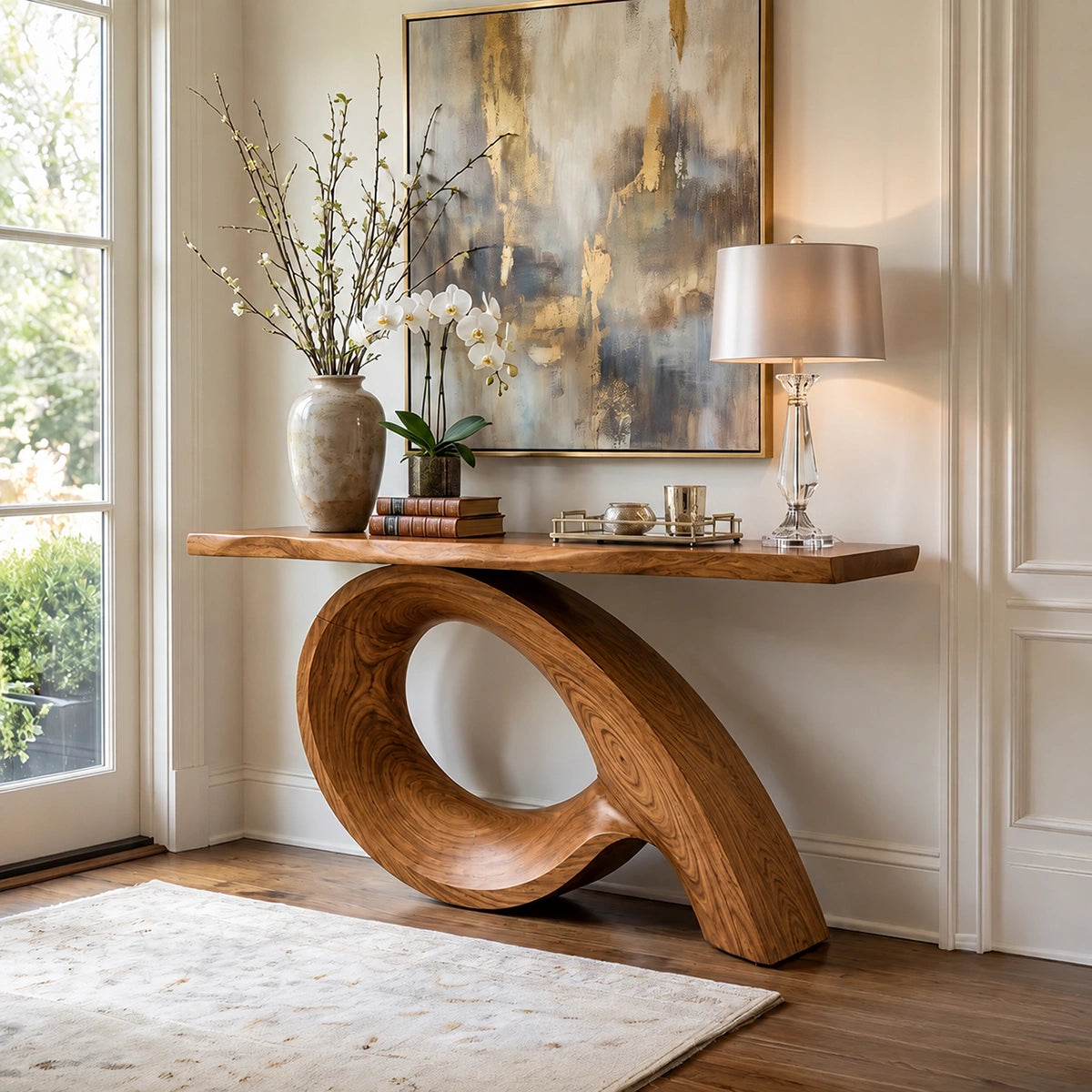 Natural Solid Wood Console Table with Sculptural Loop Base – Japandi - Arboriswood - 9