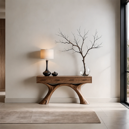 Natural Solid Wood Console Table with Storage Drawers for Modern Entryways - ArborisWood - 11