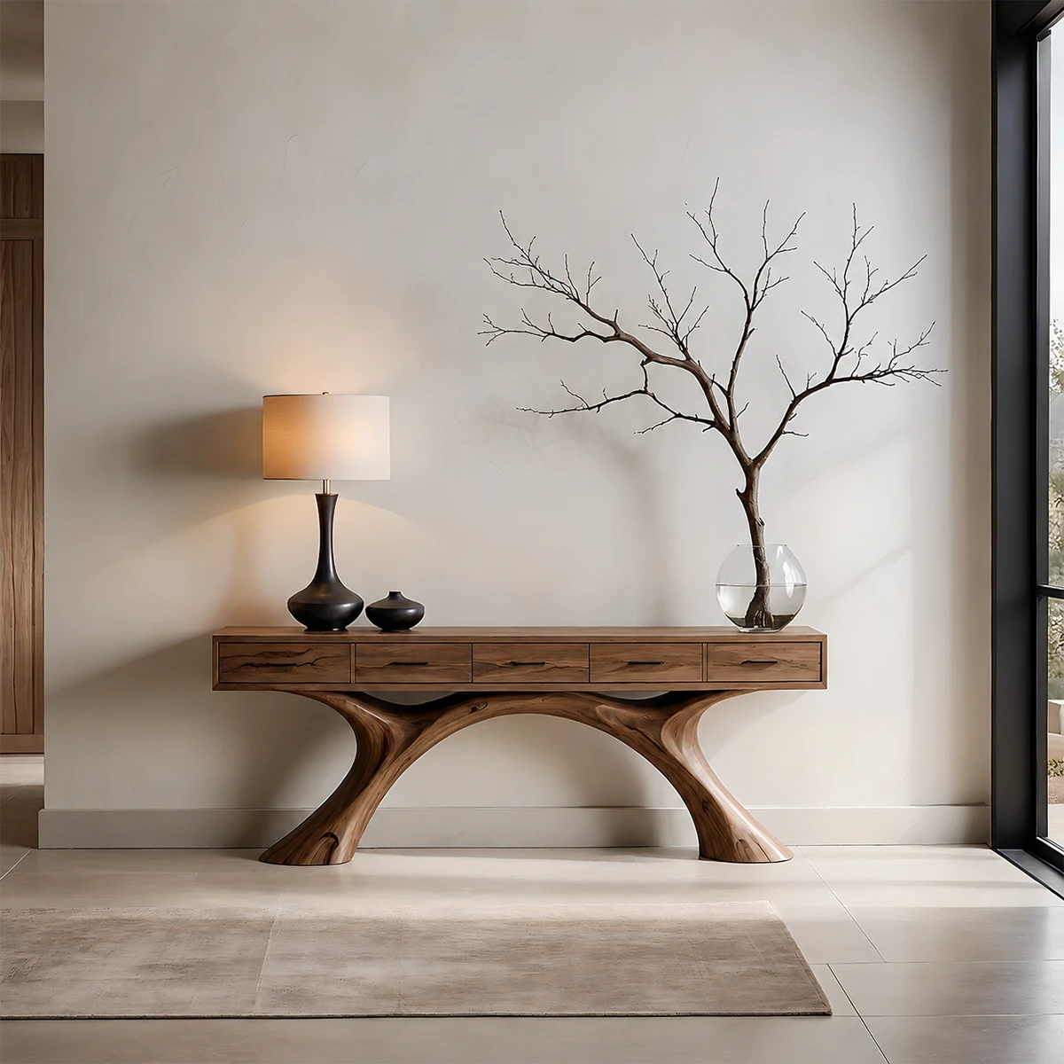 Natural Solid Wood Console Table with Storage Drawers for Modern Entryways - ArborisWood - 14