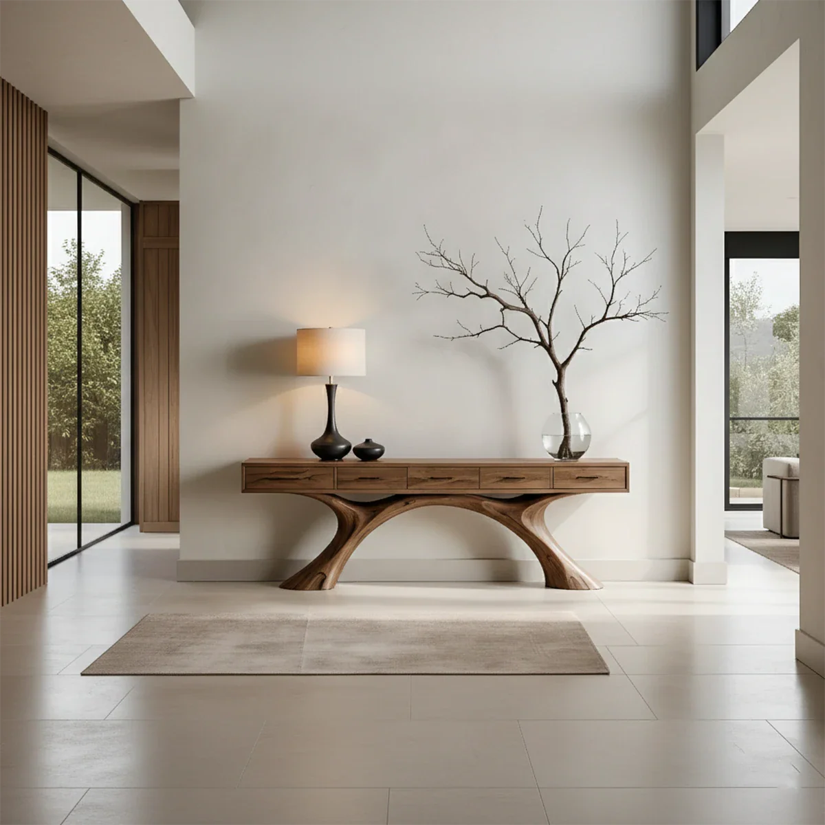 Natural Solid Wood Console Table with Storage Drawers for Modern Entryways - ArborisWood - 2