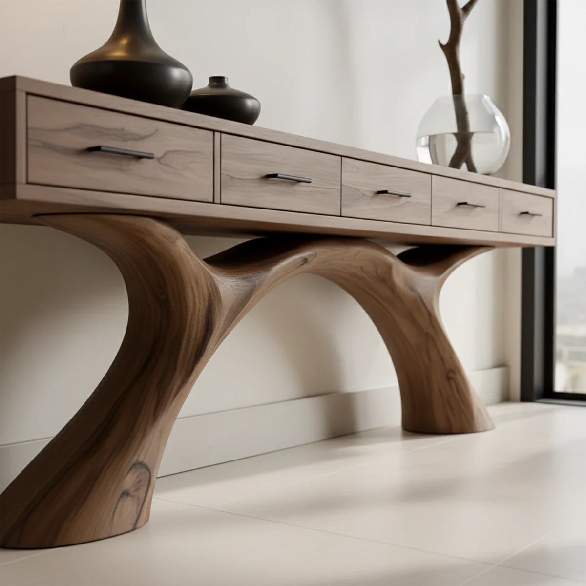 Natural Solid Wood Console Table with Storage Drawers for Modern Entryways - ArborisWood - 4