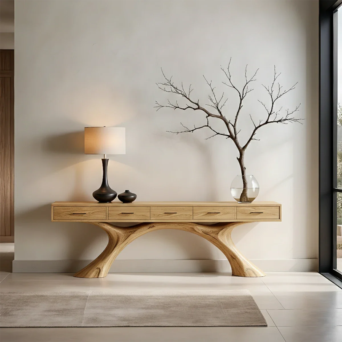 Natural Solid Wood Console Table with Storage Drawers for Modern Entryways - ArborisWood - 7