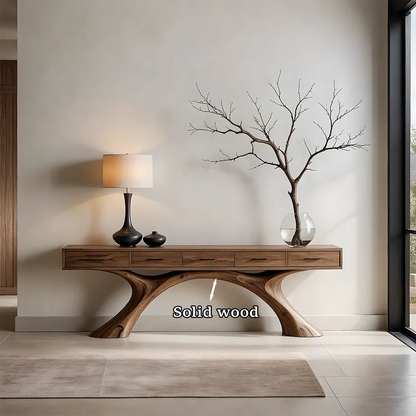 Natural Solid Wood Console Table with Storage Drawers for Modern Entryways - ArborisWood - 9