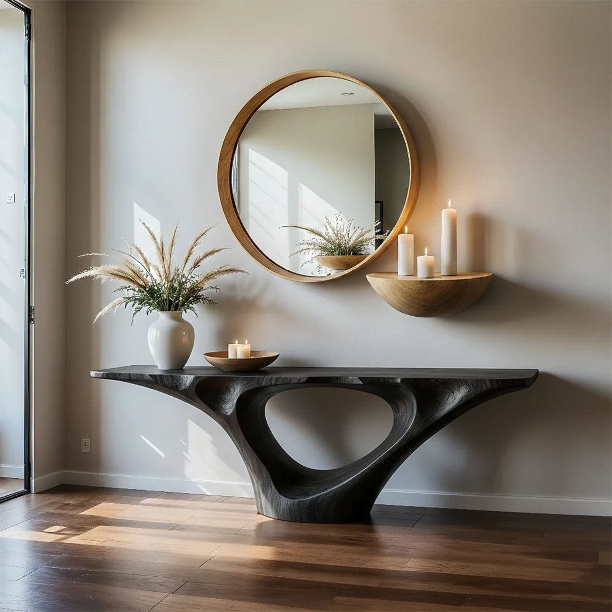 Natural Solid Wood Entryway Console Table Sculptural Hollow Arch Base - ArborisWood - 10