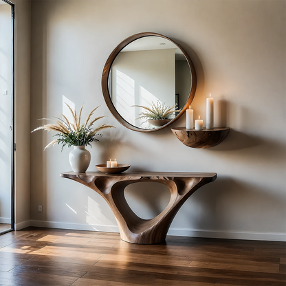 Natural Solid Wood Entryway Console Table Sculptural Hollow Arch Base - ArborisWood - 12