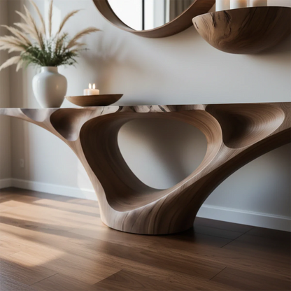 Natural Solid Wood Entryway Console Table Sculptural Hollow Arch Base - ArborisWood - 5