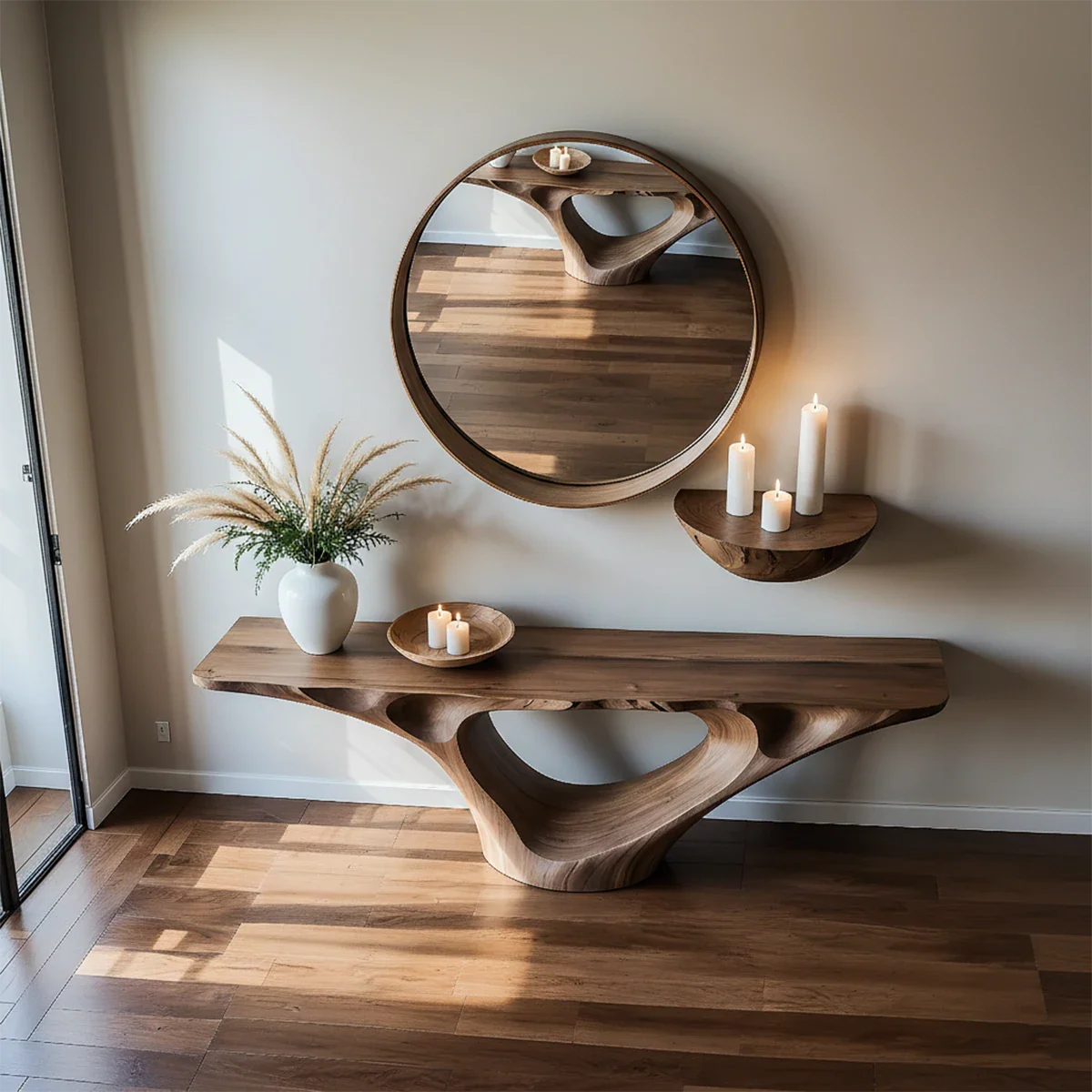 Natural Solid Wood Entryway Console Table Sculptural Hollow Arch Base - ArborisWood - 7