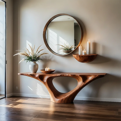Natural Solid Wood Entryway Console Table Sculptural Hollow Arch Base - ArborisWood - 8