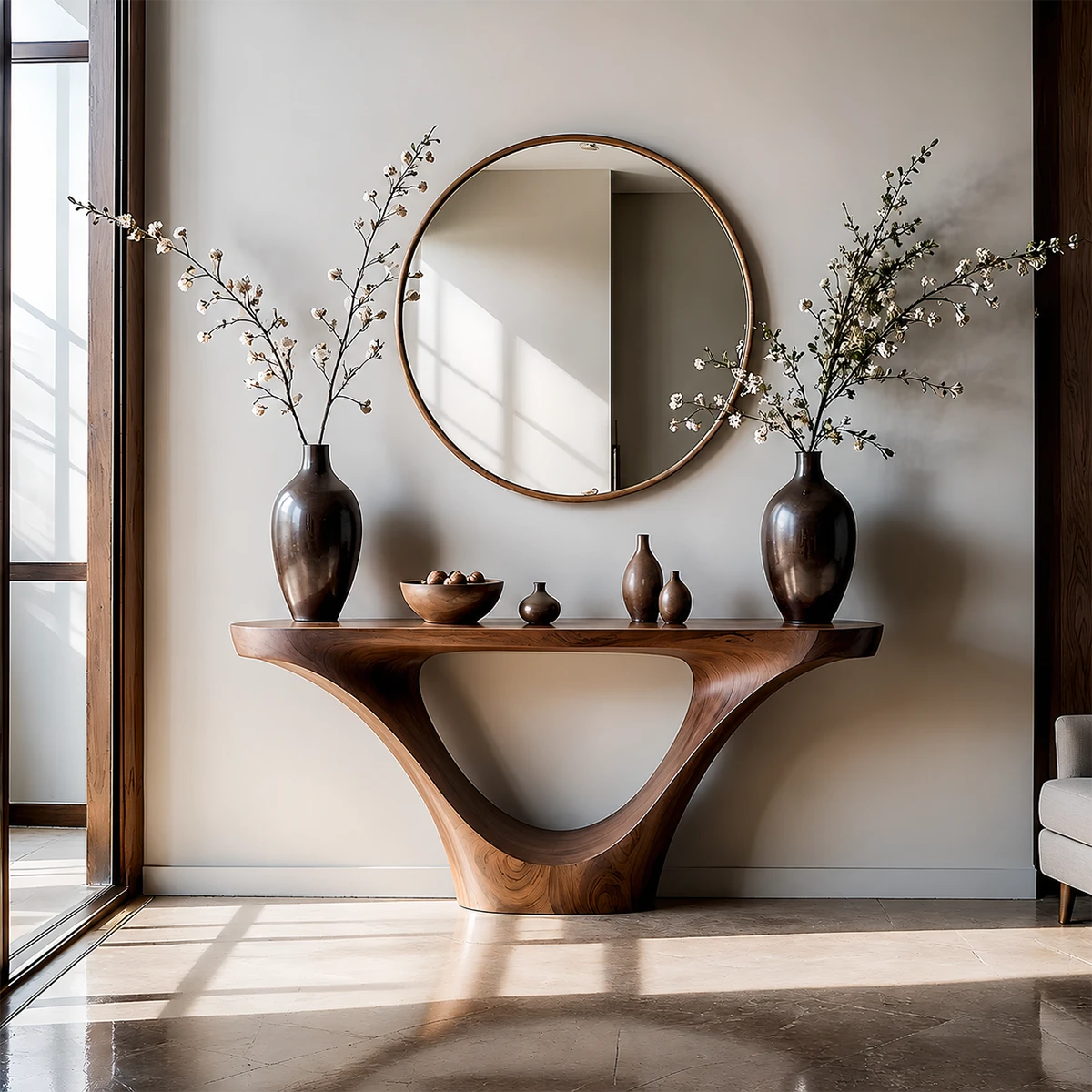 Natural Solid Wood Entryway Console Table Sculptural Inverted Arch Base - ArborisWood - 12