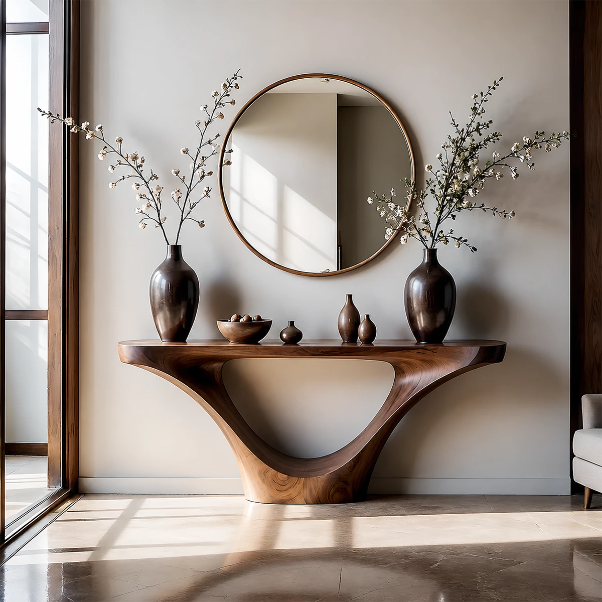 Natural Solid Wood Entryway Console Table Sculptural Inverted Arch Base - ArborisWood - 13