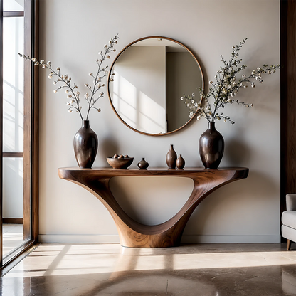 Natural Solid Wood Entryway Console Table Sculptural Inverted Arch Base - ArborisWood - 13
