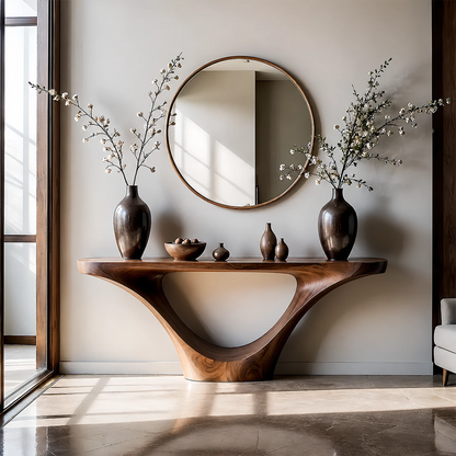 Natural Solid Wood Entryway Console Table Sculptural Inverted Arch Base - ArborisWood - 14