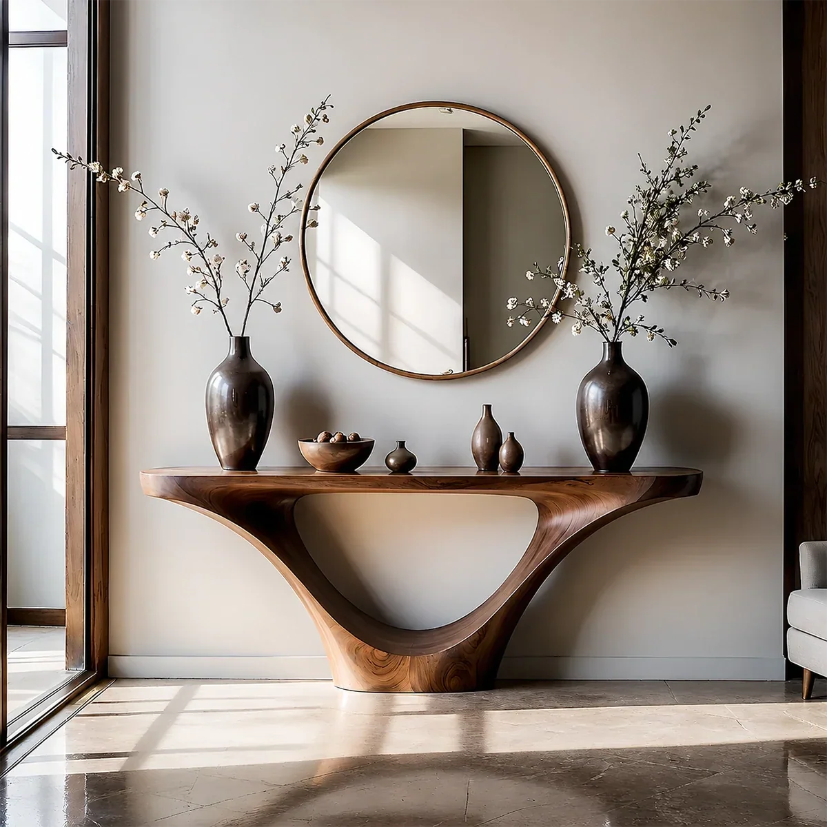 Natural Solid Wood Entryway Console Table Sculptural Inverted Arch Base - Arboriswood - 14