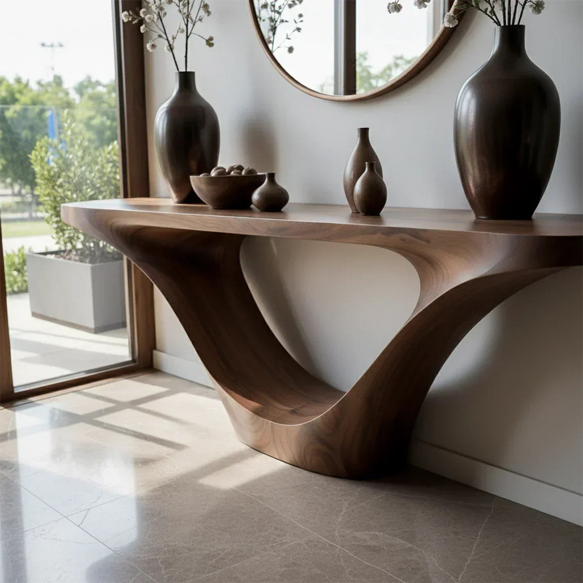 Natural Solid Wood Entryway Console Table Sculptural Inverted Arch Base - Arboriswood - 5