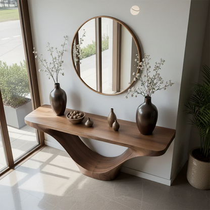 Natural Solid Wood Entryway Console Table Sculptural Inverted Arch Base - ArborisWood - 6