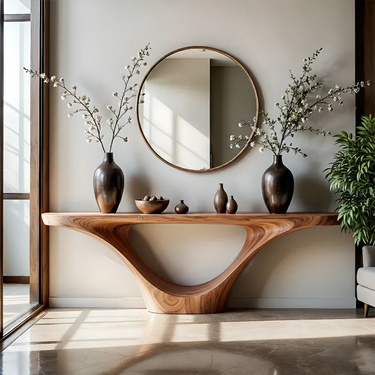 Natural Solid Wood Entryway Console Table Sculptural Inverted Arch Base - Arboriswood - 7