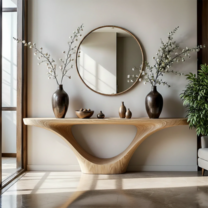 Natural Solid Wood Entryway Console Table Sculptural Inverted Arch Base - ArborisWood - 8