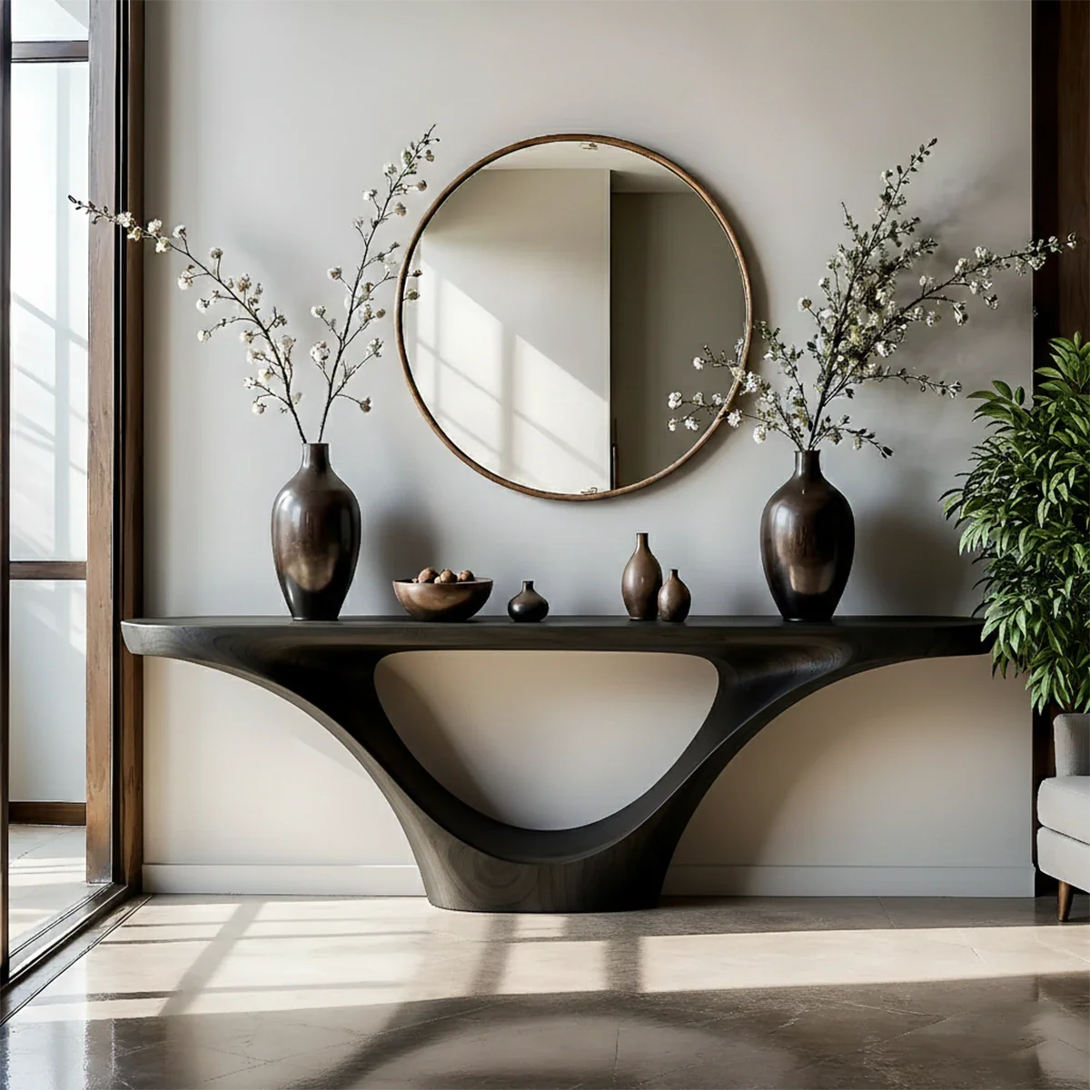 Natural Solid Wood Entryway Console Table Sculptural Inverted Arch Base - ArborisWood - 9
