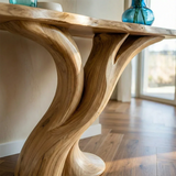 Natural Solid Wood Entryway Console Table Sculptural Split Base - Arboriswood - 5