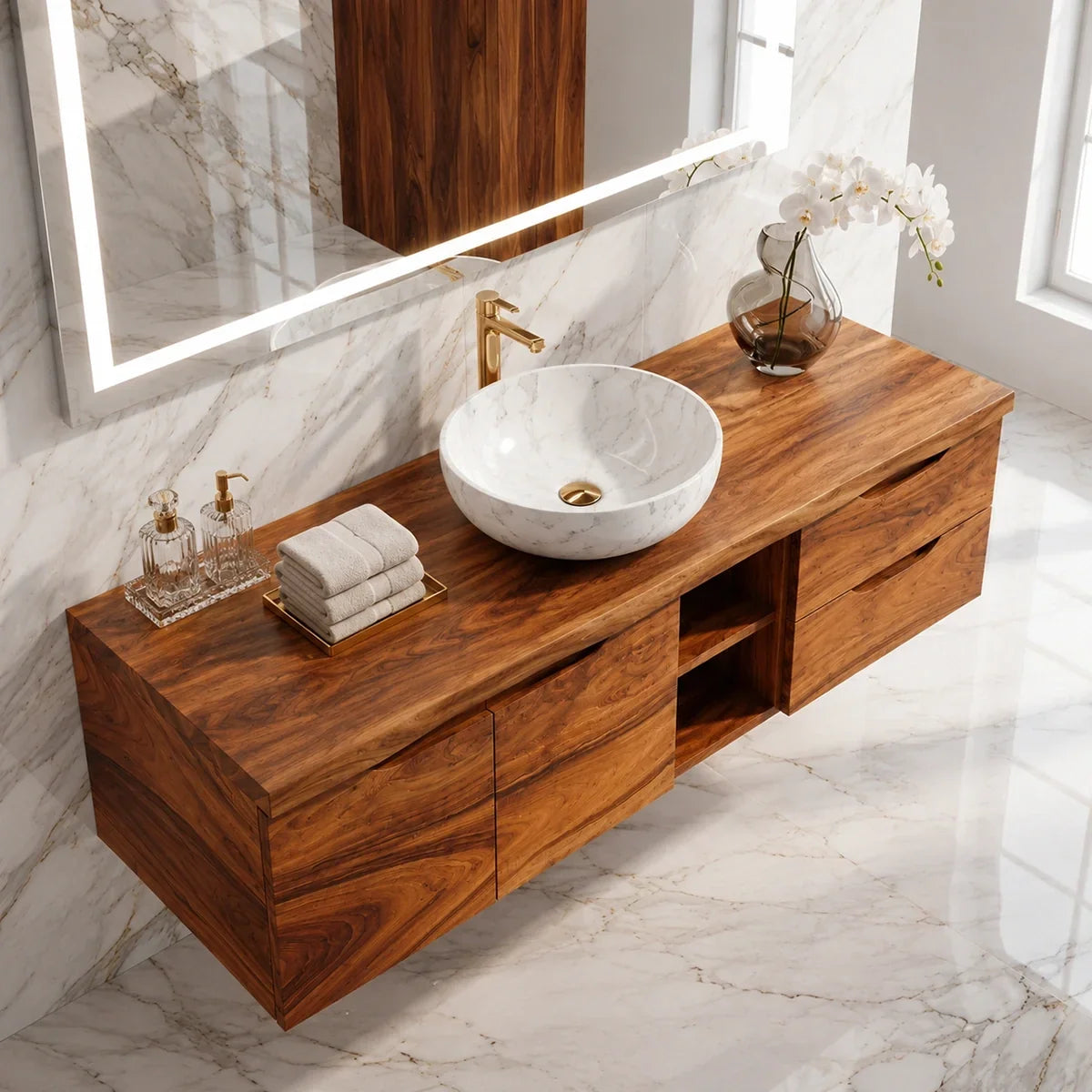 Natural Solid Wood Floating Bathroom Vanity with Drawer Storage – Rustic - Arboriswood - 2