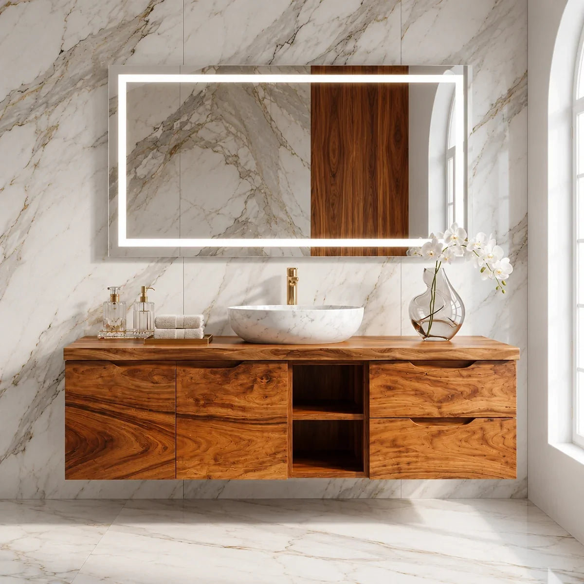 Natural Solid Wood Floating Bathroom Vanity with Drawer Storage – Rustic - Arboriswood - 4