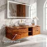 Natural Solid Wood Floating Bathroom Vanity with Drawer Storage – Rustic - Arboriswood - 6
