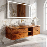 Natural Solid Wood Floating Bathroom Vanity with Drawer Storage – Rustic - Arboriswood - 7