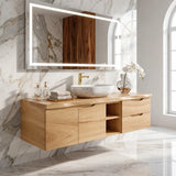 Natural Solid Wood Floating Bathroom Vanity with Drawer Storage – Rustic - Arboriswood - 9