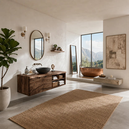 Natural Solid Wood Floating Bathroom Vanity With Two Doors and Shelves - ArborisWood - 2