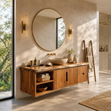 Natural Solid Wood Floating Vanity With Two Drawers and Open Side Storage - Arboriswood - 10