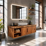 Natural Solid Wood Floating Vanity With Two Drawers and Open Side Storage - Arboriswood