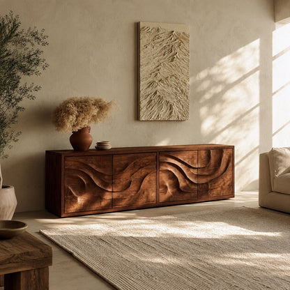 Natural Solid Wood Sideboard with Flowing Relief Doors – Wabi Sabi - Arboriswood - 1