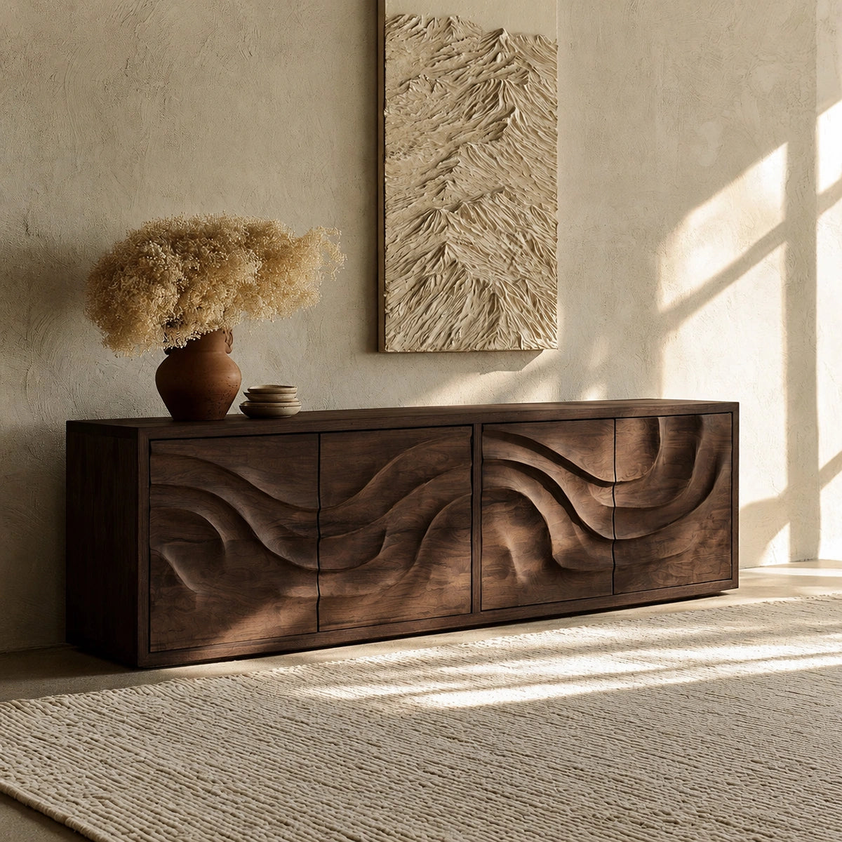 Natural Solid Wood Sideboard with Flowing Relief Doors – Wabi Sabi - Arboriswood - 10