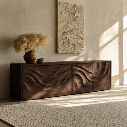 Natural Solid Wood Sideboard with Flowing Relief Doors – Wabi Sabi - Arboriswood - 10