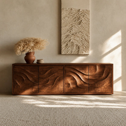 Natural Solid Wood Sideboard with Flowing Relief Doors – Wabi Sabi - Arboriswood - 2