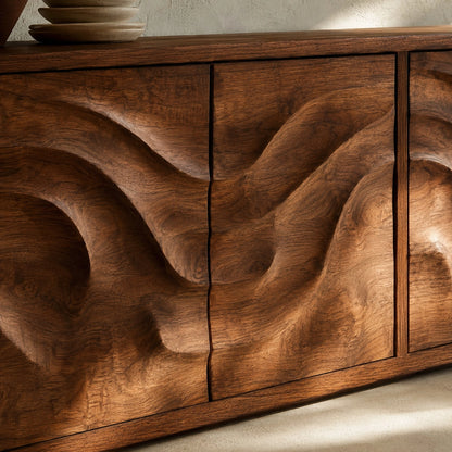 Natural Solid Wood Sideboard with Flowing Relief Doors – Wabi Sabi - Arboriswood - 3