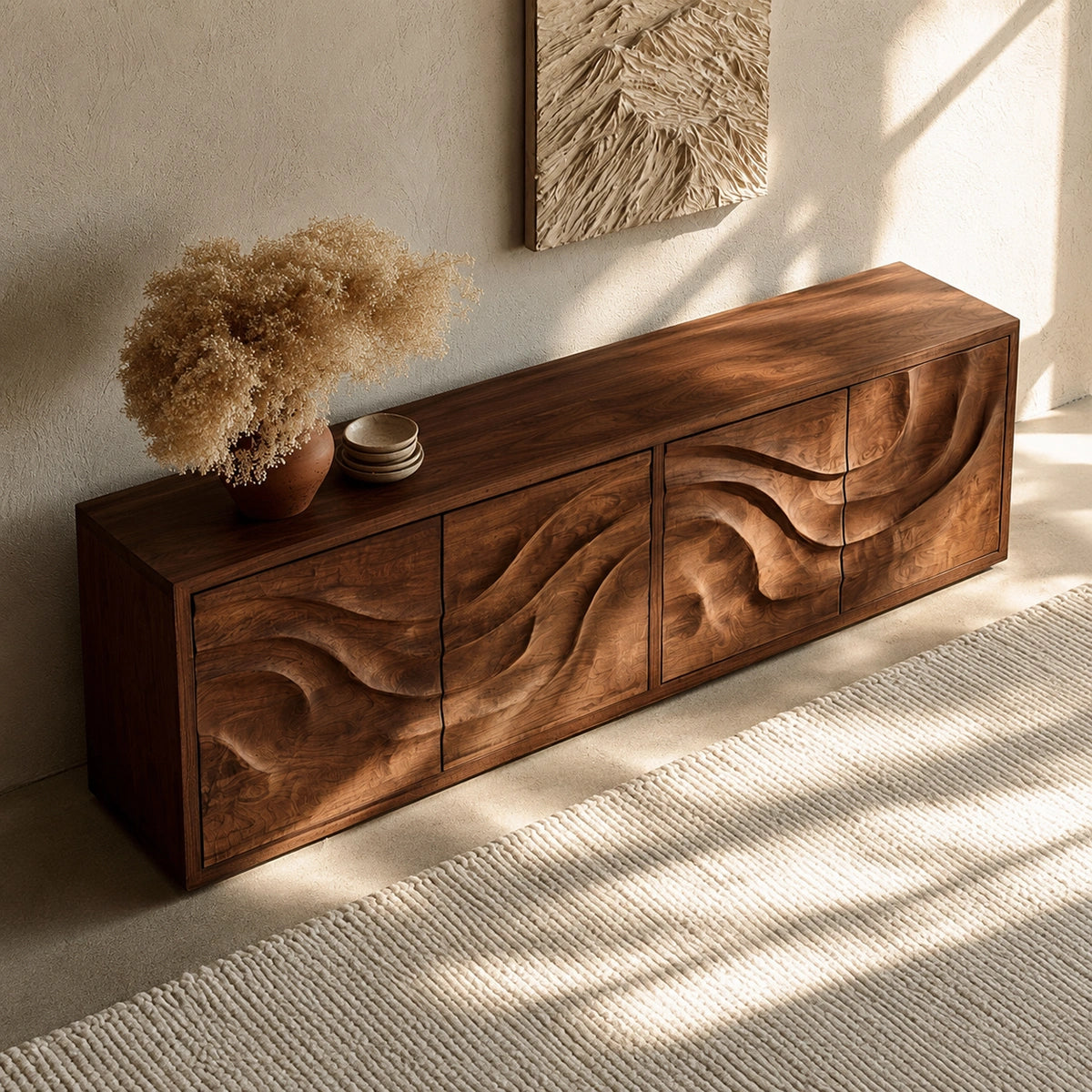 Natural Solid Wood Sideboard with Flowing Relief Doors – Wabi Sabi - Arboriswood - 4