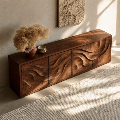 Natural Solid Wood Sideboard with Flowing Relief Doors – Wabi Sabi - Arboriswood - 4