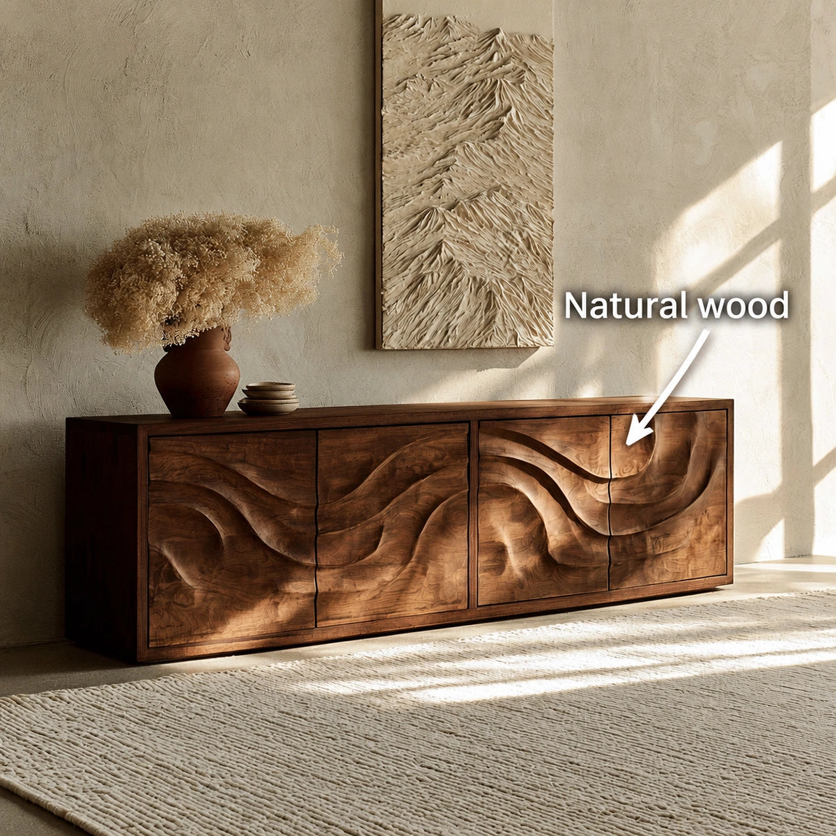 Natural Solid Wood Sideboard with Flowing Relief Doors – Wabi Sabi - Arboriswood - 5