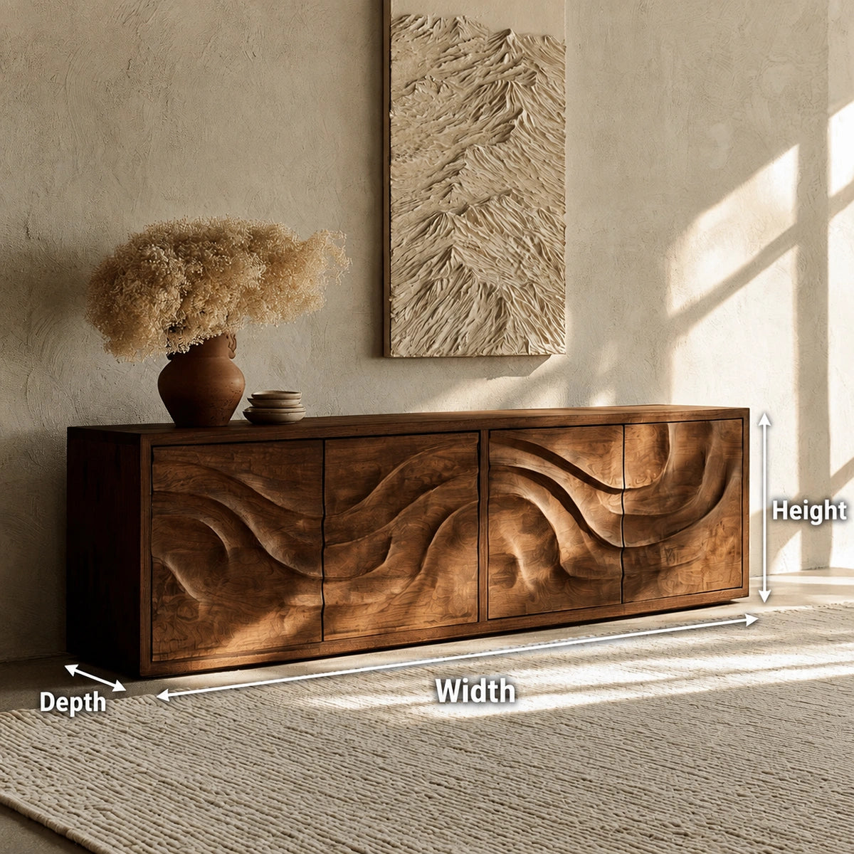 Natural Solid Wood Sideboard with Flowing Relief Doors – Wabi Sabi - Arboriswood - 6