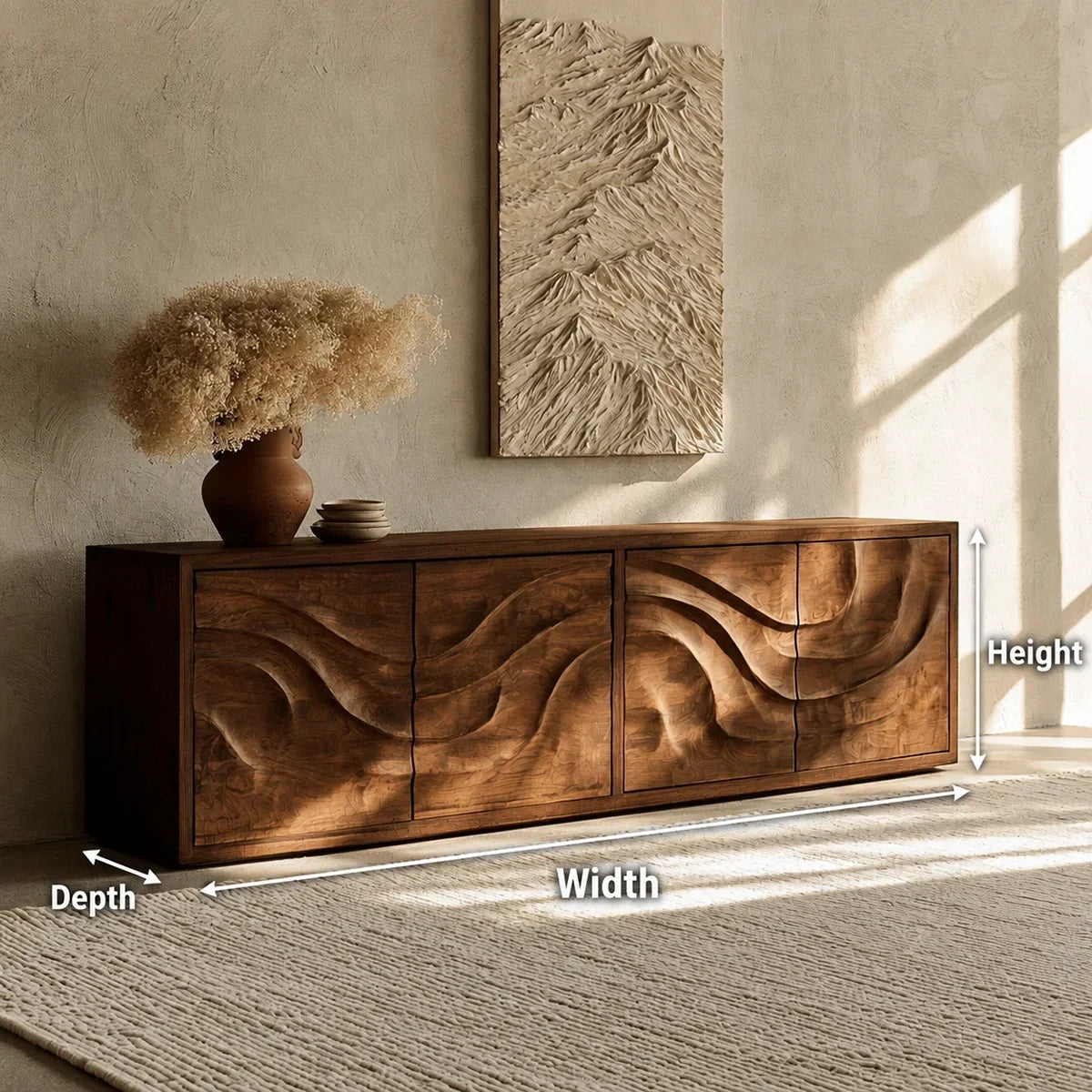 Natural Solid Wood Sideboard with Flowing Relief Doors – Wabi Sabi - Arboriswood - 6