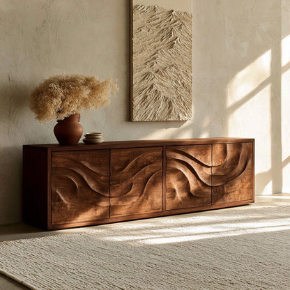 Natural Solid Wood Sideboard with Flowing Relief Doors – Wabi Sabi - Arboriswood - 7