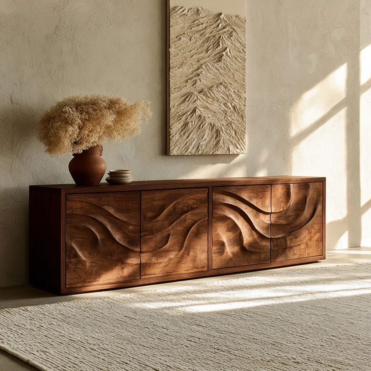 Natural Solid Wood Sideboard with Flowing Relief Doors – Wabi Sabi - Arboriswood - 7